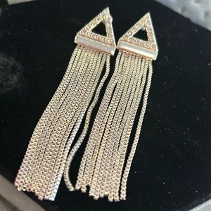 Triangular Top Box Chain Fringe Silver Earrings-Boutique